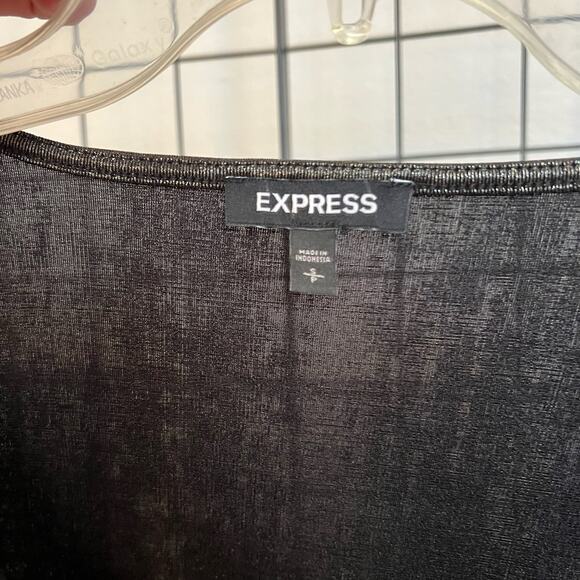 Express Silver Metallic Thong Deep Wrap V-Neck Long Sleeve Bodysuit Small - Picture 6 of 6